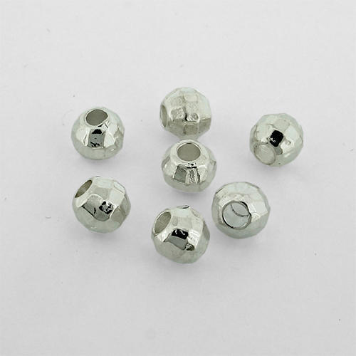 Silver Metal Faceted Round Bead 6mm - 10pcs