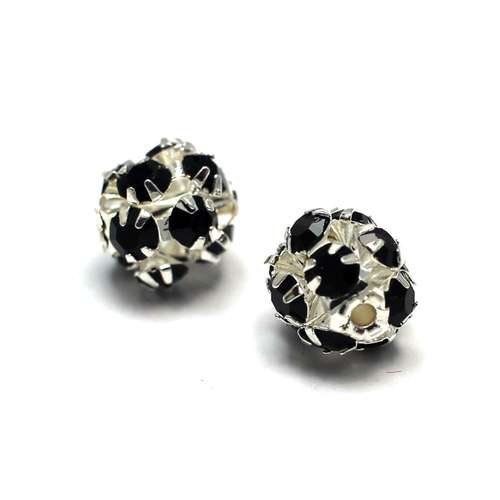 Crystal Diamante Silver Plated Spacer Round 10mm - Jet