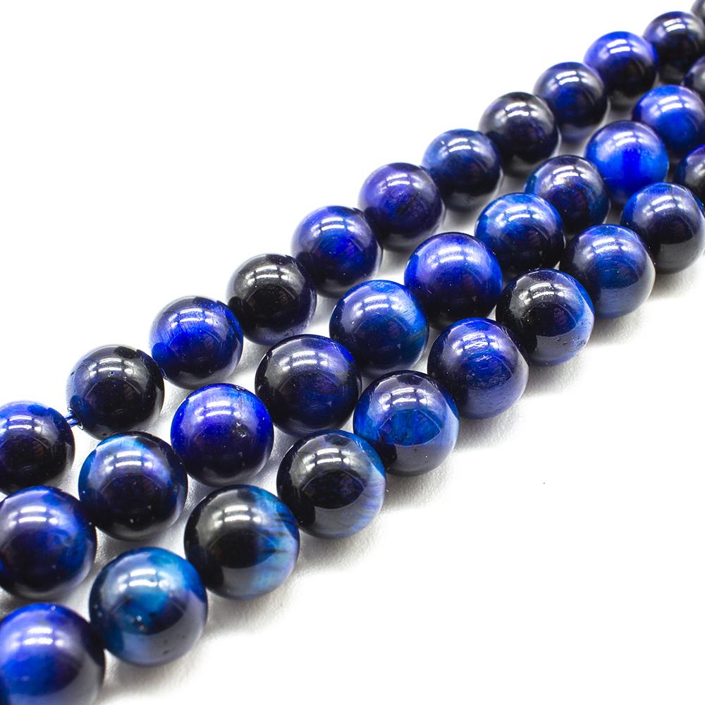 Midnight Blue Tiger Eye Round Beads - 8mm 15" inch