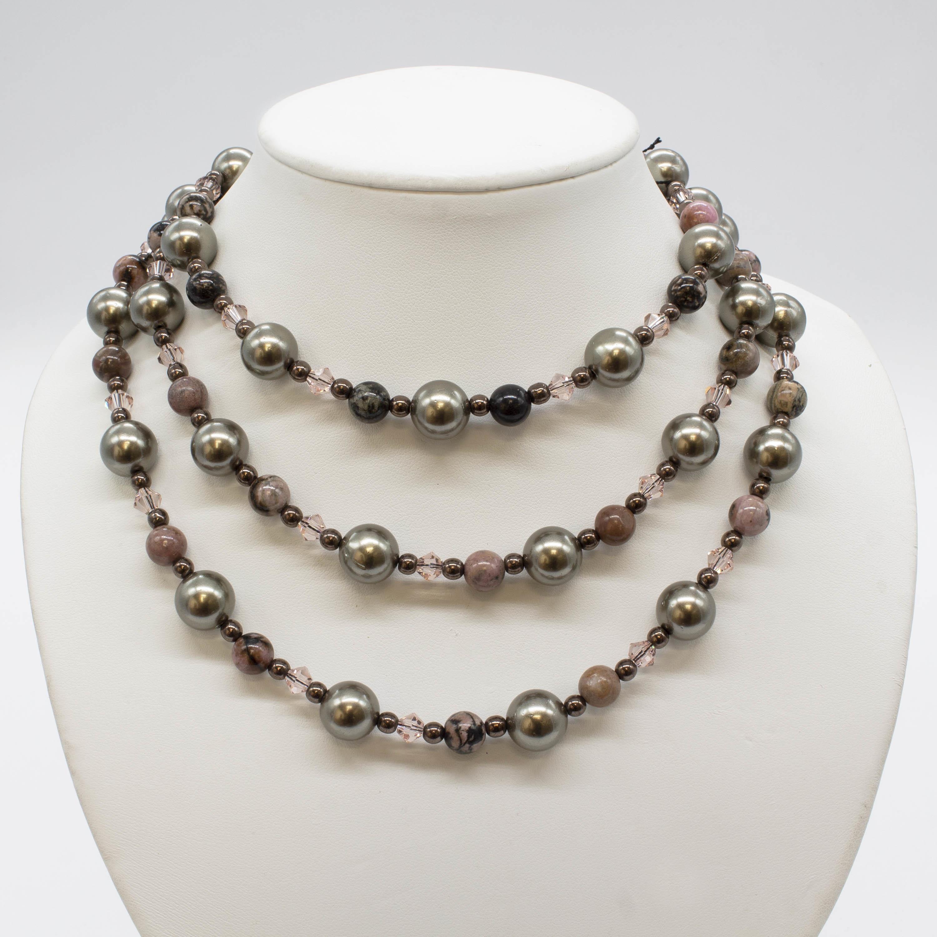 Shell Pearl & Gemstone Necklace Bundle - Dark Olive