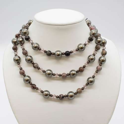 Shell Pearl & Gemstone Necklace Bundle dark olive necklace making kit — DIY set with beads and instructions for creating handmade jewelry