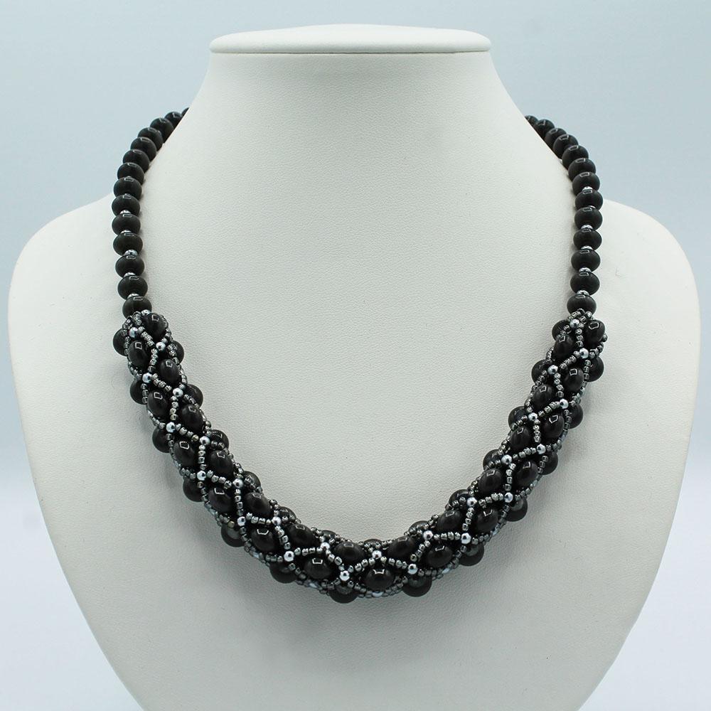 Cateye Tubular Netting Necklace - Black