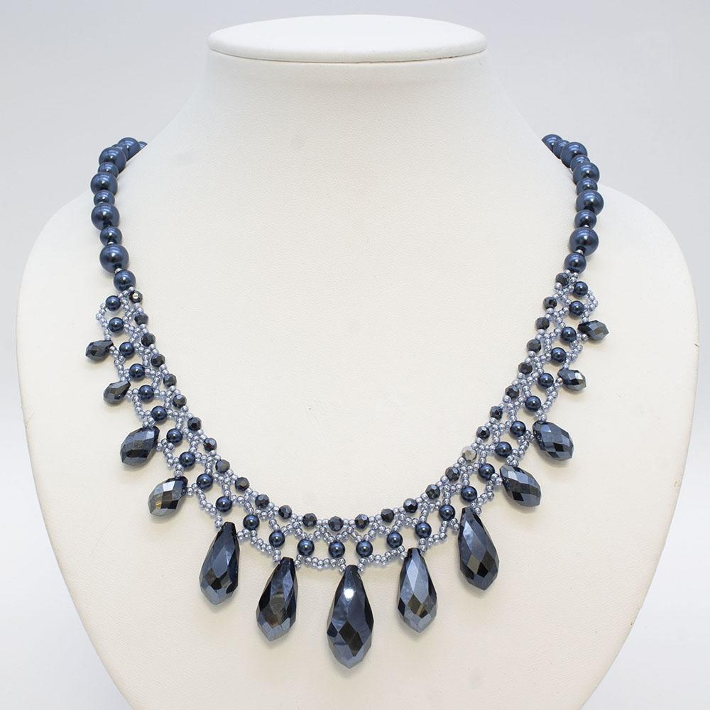 Crystal Drop Netted Necklace - Space Blue