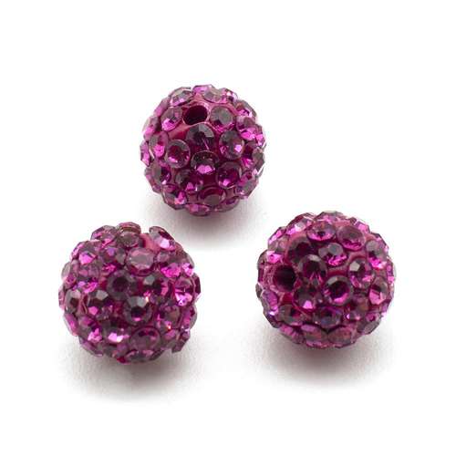 Shamballa Bead 10mm Round - Fuchsia 1pc