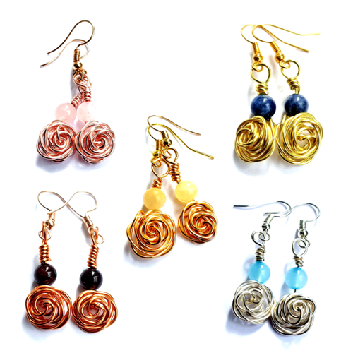 Wire Rose Earrings 5 bundle earring making kit — DIY set with beads and instructions for creating handmade jewelry