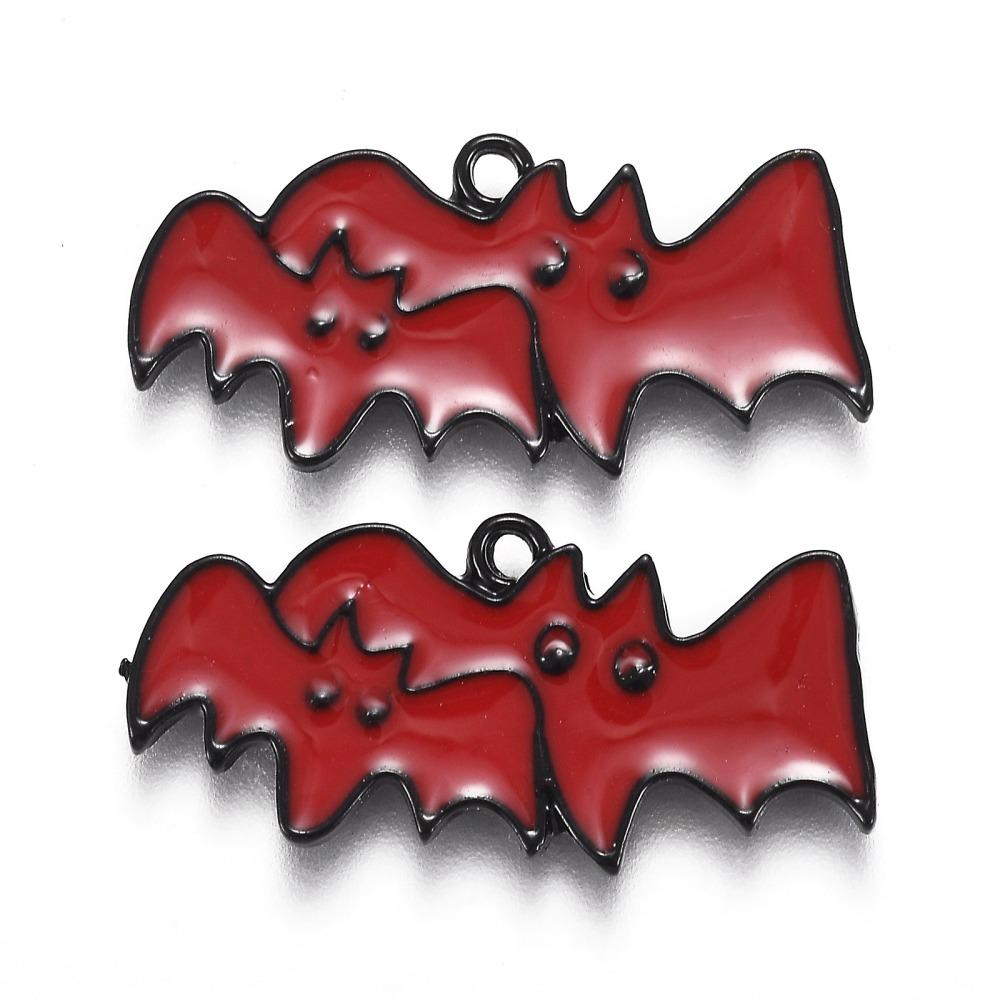 Enamel Halloween Charm - Red Bats 2pcs