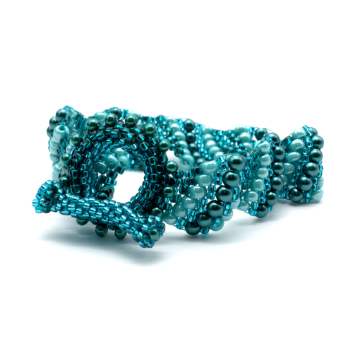 Flat Cellini Toggle teal jewelry making kit — DIY set with beads and instructions for creating handmade jewelry