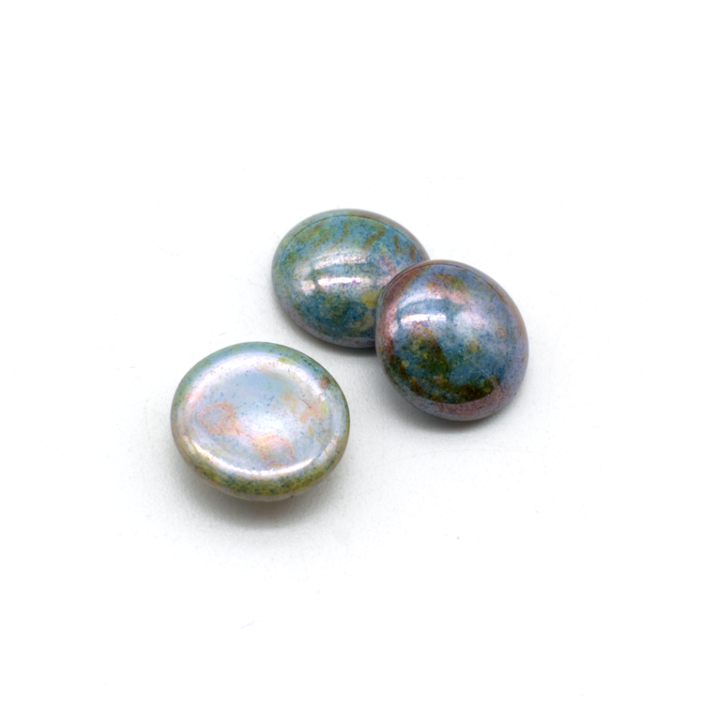Par Puca Cabochon - 14mm - Opaque Mix Blue/Green Ceramic Look
