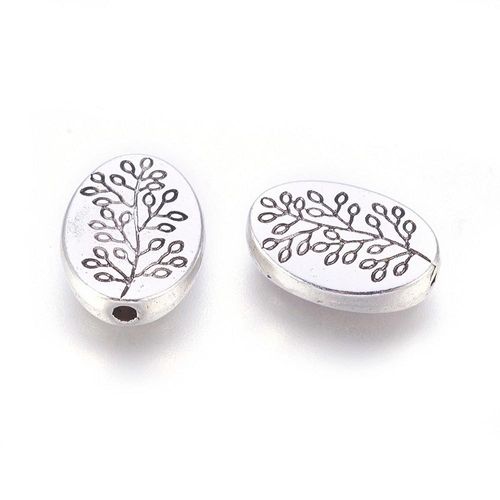 Antique Silver Bead - Flat Oval 14mm 8pcs