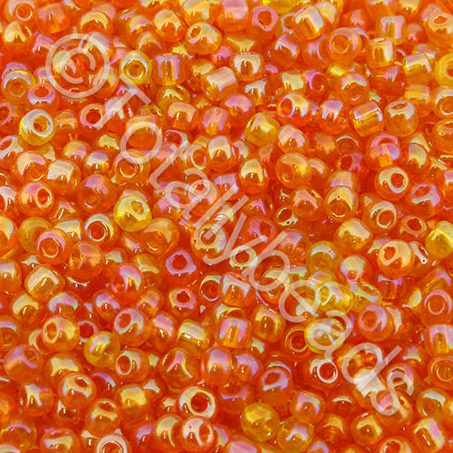 Seed Beads Transparent Rainbow  Orange - Size 8 100g