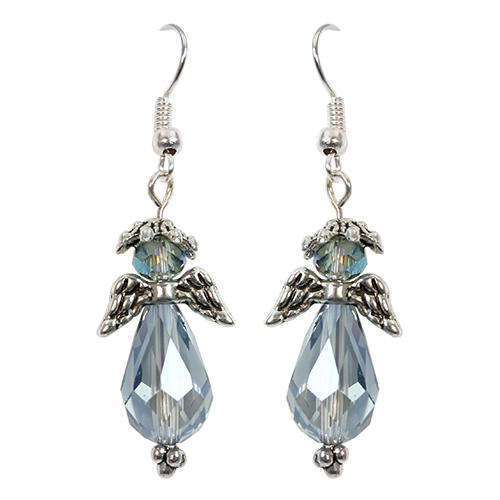 Christmas Angel Earrings hint of blue earring making kit — DIY set with beads and instructions for creating handmade jewelry