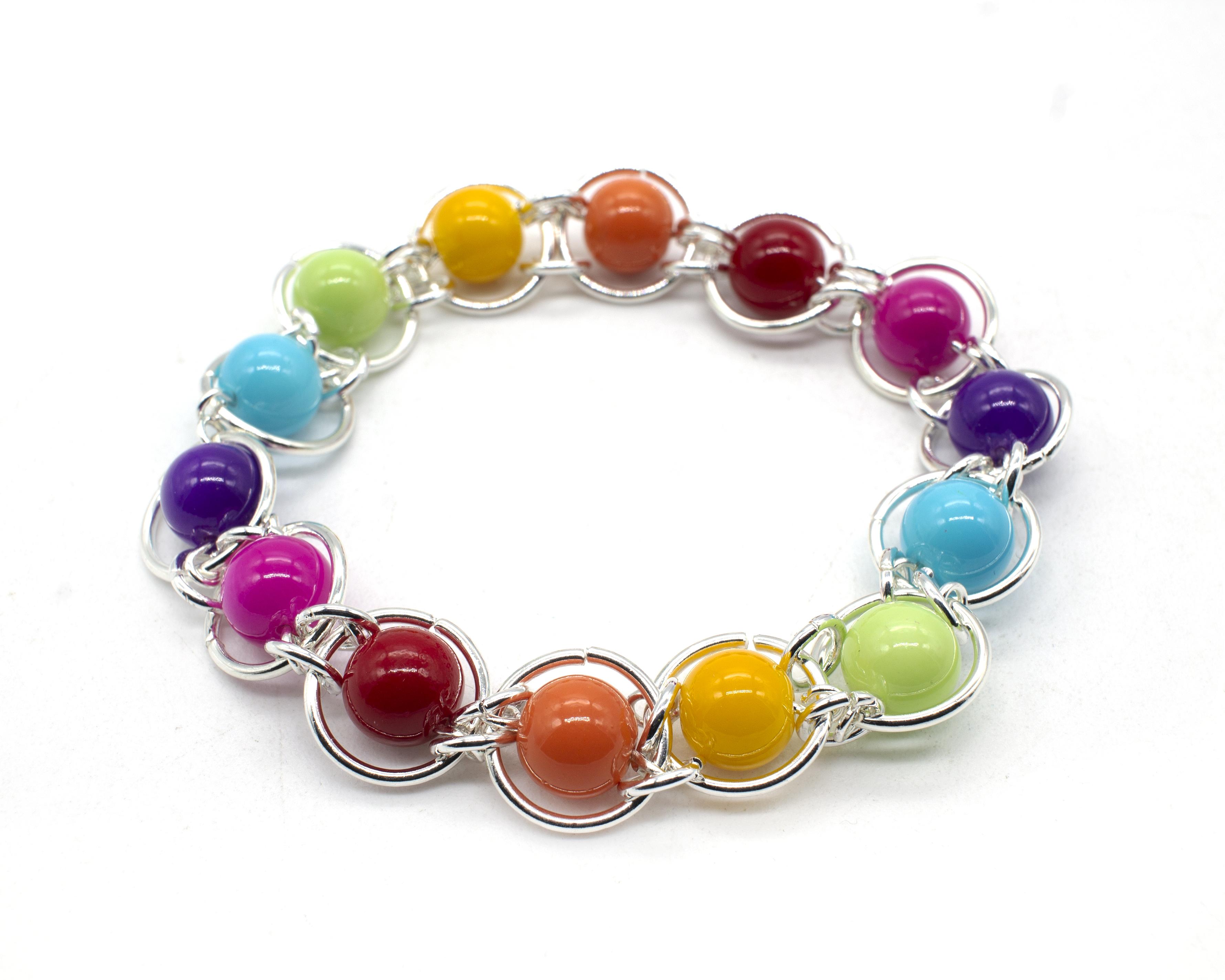 Chain Maille Rainbow Bead Bracelet Makes 3