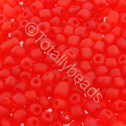 Seed Beads Transparent Frosted  Red - Size 6 100g