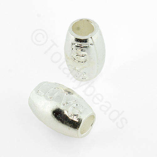 Antique Silver Bead - 'Love' Barrel - Silver 2pcs
