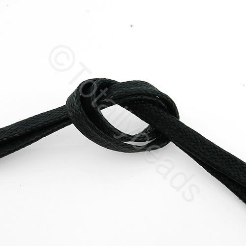 1 metre Wax Cotton Flat Cord 5mm - Black 1 metre
