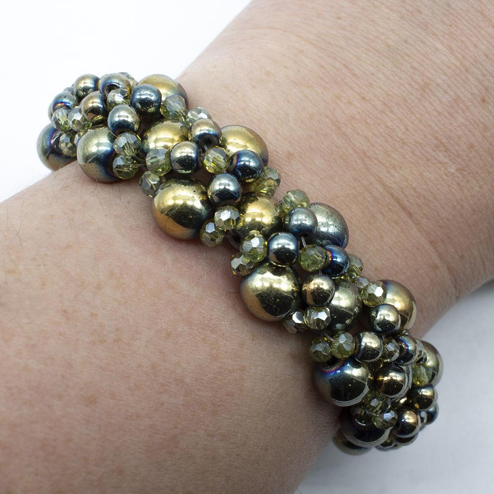 Hematite Hugs & Kisses Bracelet green gold bracelet making kit — DIY set with beads and instructions for creating handmade jewelry