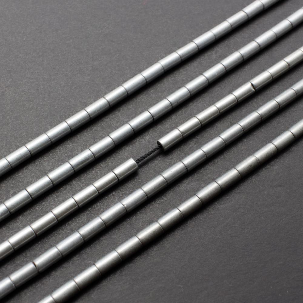 Hematite Tube 3x5mm - Frosted Silver