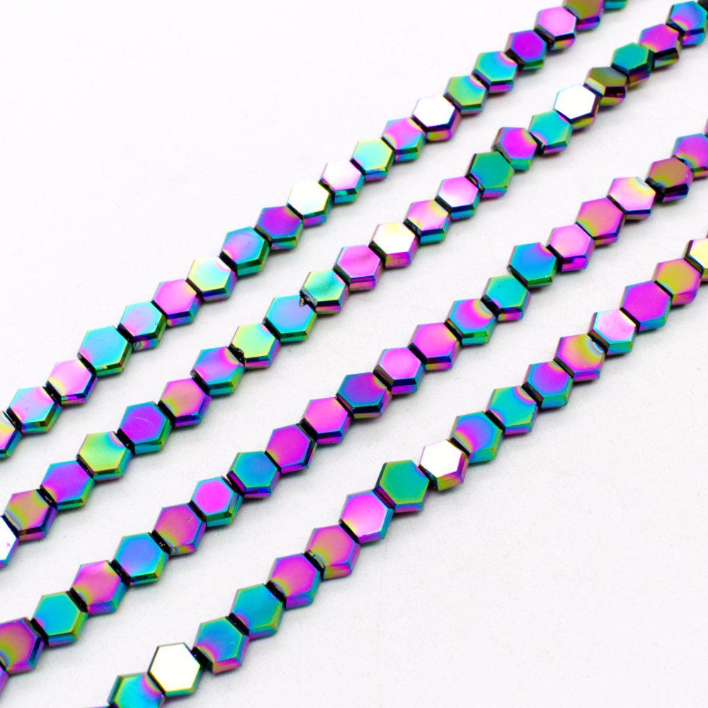 Crystal Hexagon Beads 6mm 90pcs - Purple Green Rainbow
