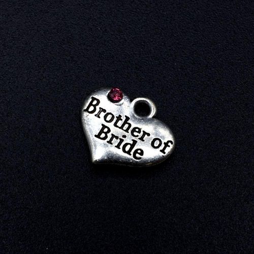 Wedding Charm Heart Antique Silver   Brother of Bride Pink 16 x 14mm for jewellery making