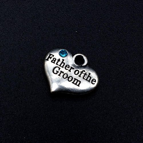 Wedding Charm Heart Antique Silver   Father of the Groom Blue 16 x 14mm for jewellery making