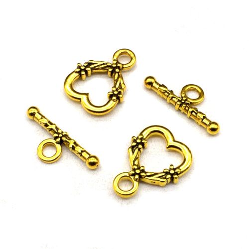 Metal Toggle   Fancy Heart 18mm Antique Gold 5 sets for jewellery making