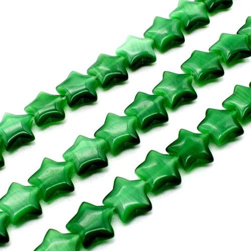 Cats Eye Beads Pillow Stars 10mm   Green for jewellery making
