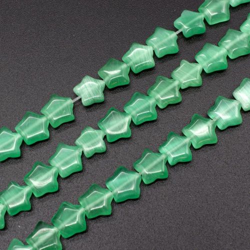 Cats Eye Beads Pillow Star 8mm   Light Green for jewellery making