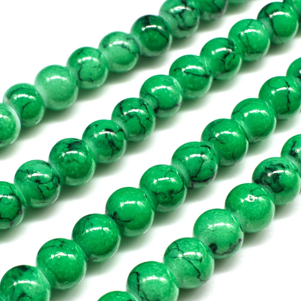 Marble Glass Beads Round 6mm - Green
