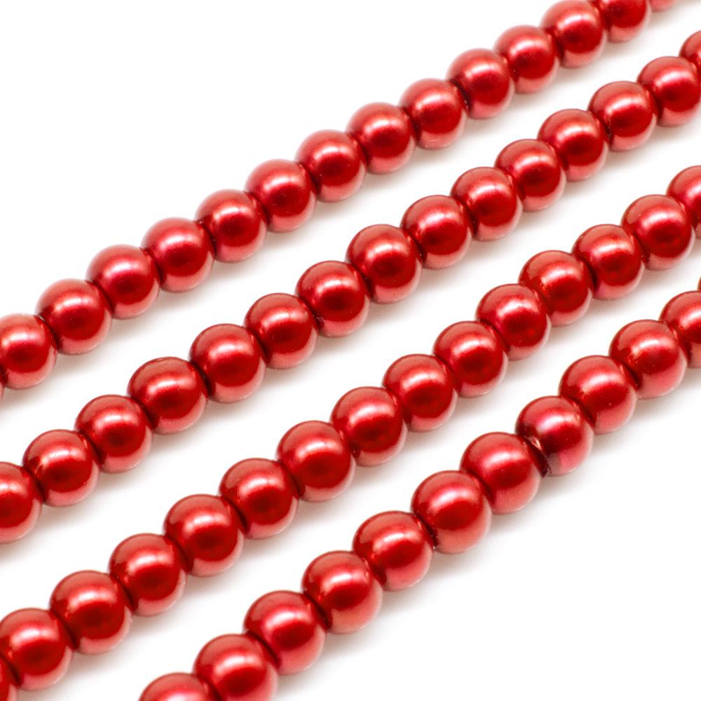 Glass Pearl Round Beads 4mm - Red