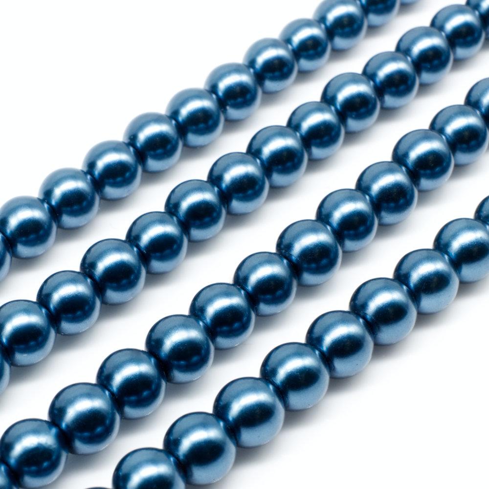Glass Pearl Round Beads 6mm - Denim Blue