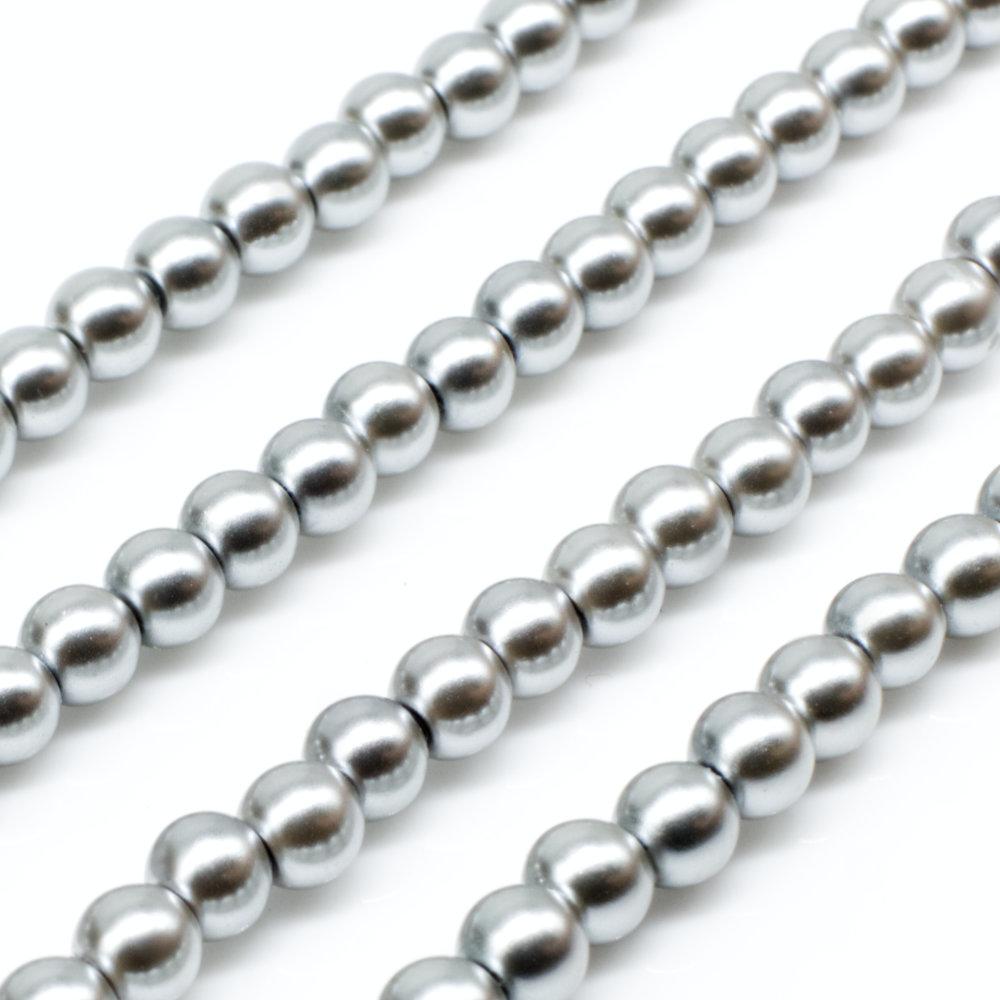 Glass Pearl Round Beads 4mm - Silver Grey