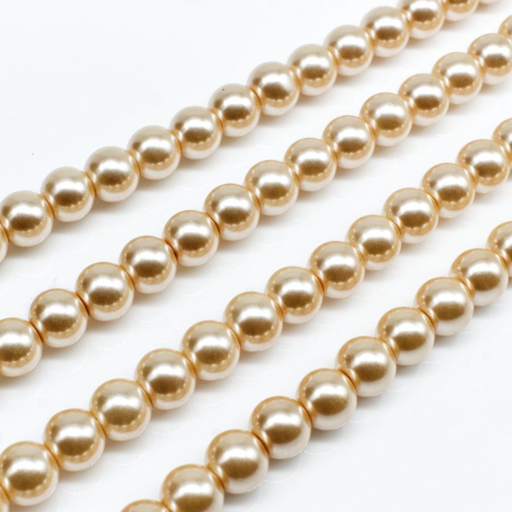 Glass Pearl Round Beads 6mm - Pale Gold