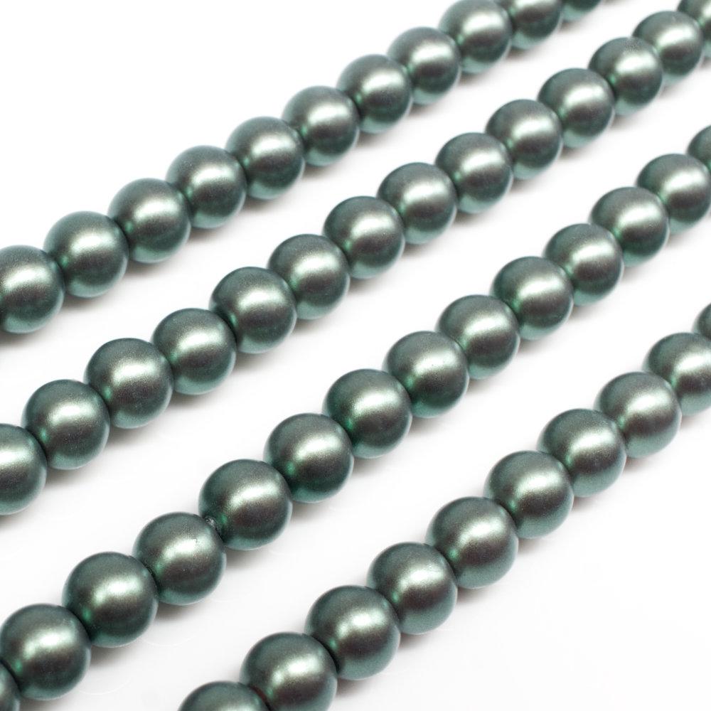 Satin Glass Pearl Round Beads 6mm - Moss Green