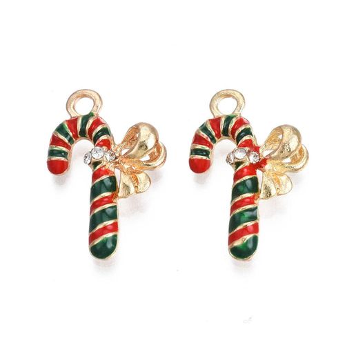 Enamel Christmas Gold Charm   Candy Cane with CZ 2pc 22 x 14mm for jewellery making