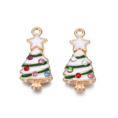 Enamel Christmas Gold Charm   White Tree White Star with CZ 2pc 23 x 11mm for jewellery making