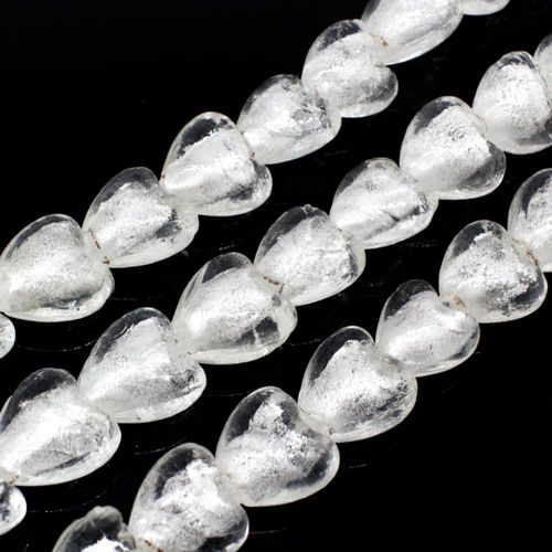 Silver Foil Heart Beads 12mm 30pcs   Clear White for jewellery making