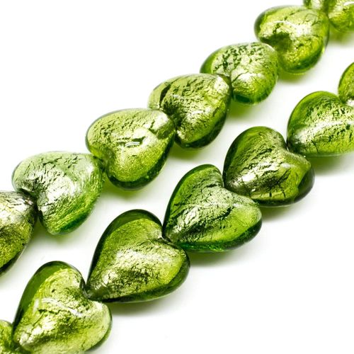Silver Foil Heart Beads 20mm 20pcs   Lime Green for jewellery making