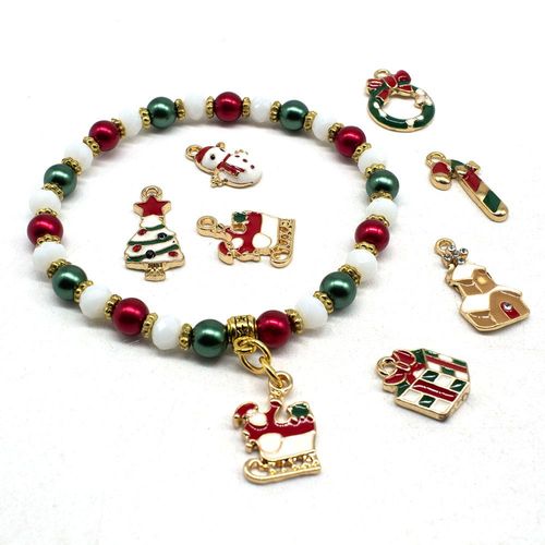 Christmas Charm Bracelet Bundle makes 7 bracelet making kit — DIY set with beads and instructions for creating handmade jewelry
