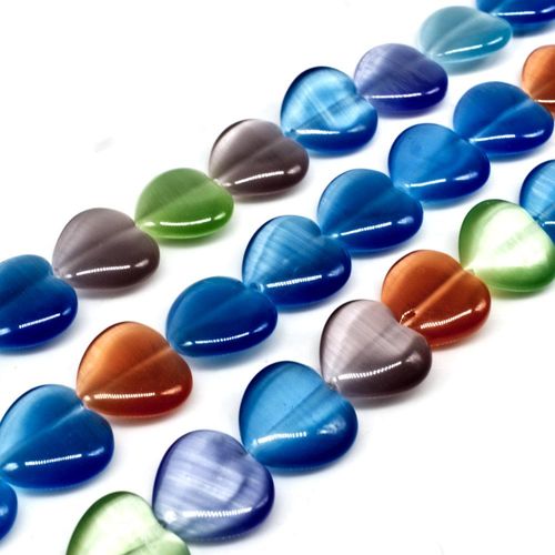 Cats Eye Bead - Puff Heart 12mm - Mixed