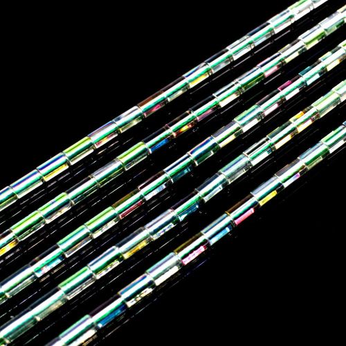 Glass Tube Beads 5mm 15" String   Green Rainbow for jewellery making