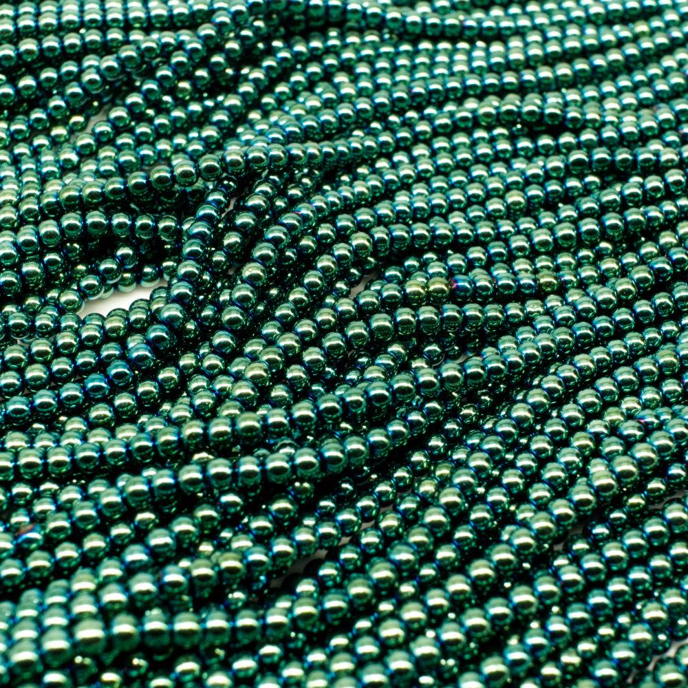 Glass Round Beads 2mm 15" String   Green Iris for jewellery making