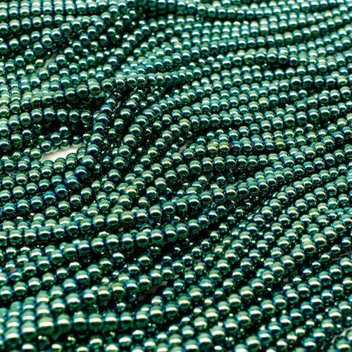 Glass Round Beads 2mm 15" String   Green Iris for jewellery making
