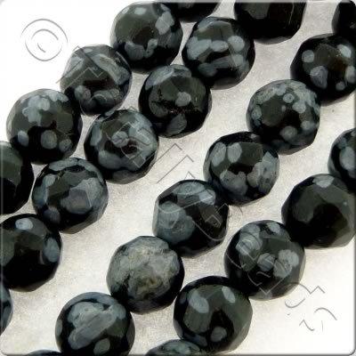 Snowflake Obsidian Facet Round Beads - 6mm
