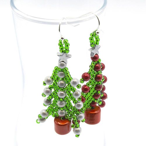 Christmas Tree Earrings Makes 6 festive red earring making kit — DIY set with beads and instructions for creating handmade jewelry