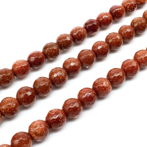 Gold Sandstone Beads - Facet Round 8mm 16" String