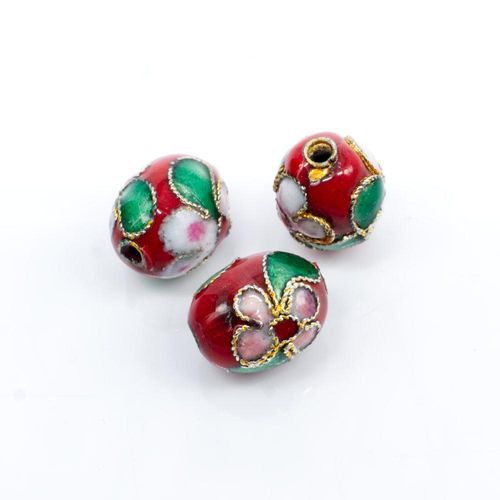 Cloisonne 10mm Oval Bead   Red 1pc for jewellery making