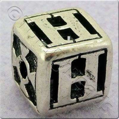Tibetan Silver Letter Cube Bead - H