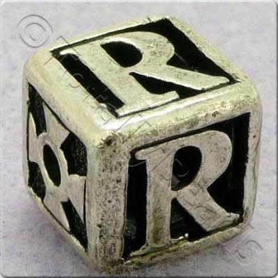 Tibetan Silver Letter Cube Bead - R