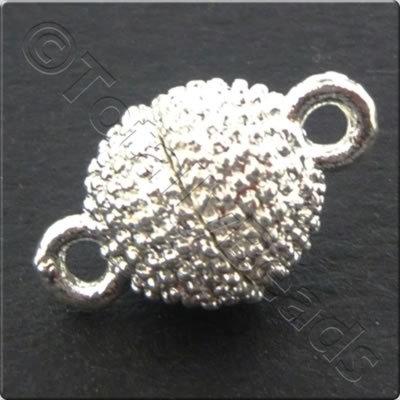 Magnetic Clasp- Spotted Round 8mm - Silver Plate 2pc