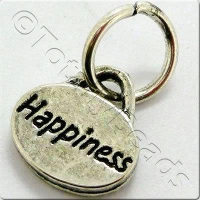 Tibetan Silver Message Tag/Charm - Happiness 5 pcs